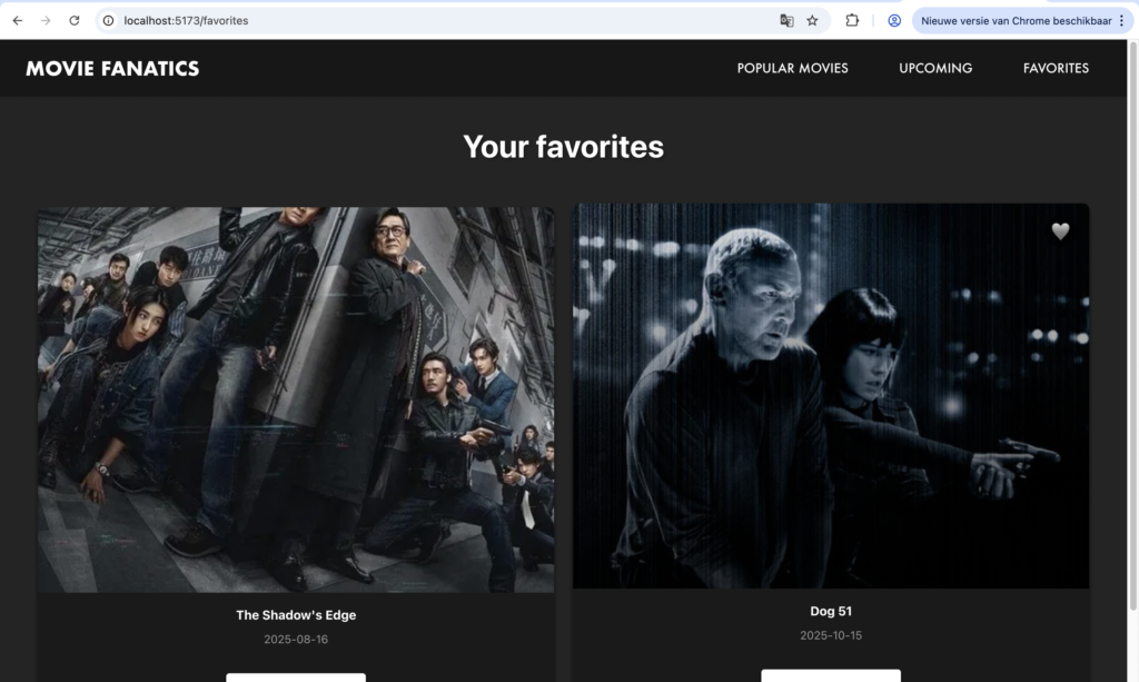 Favorieten pagina van de movie website