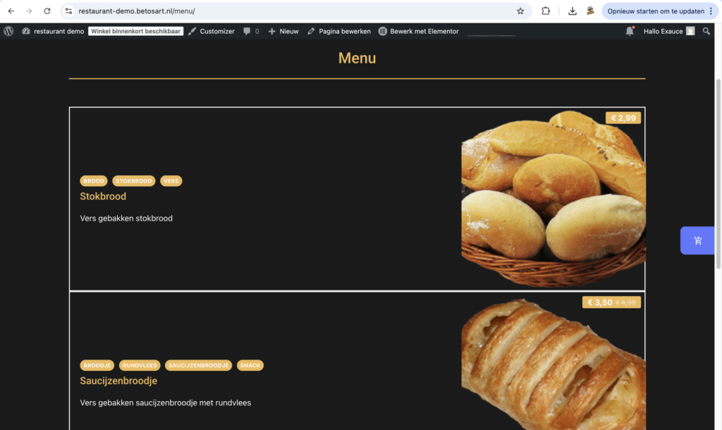 Menu restaurant demo