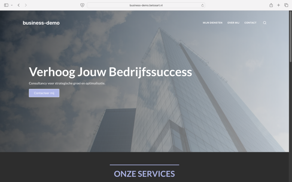 Screenshot van de header van de business website template
