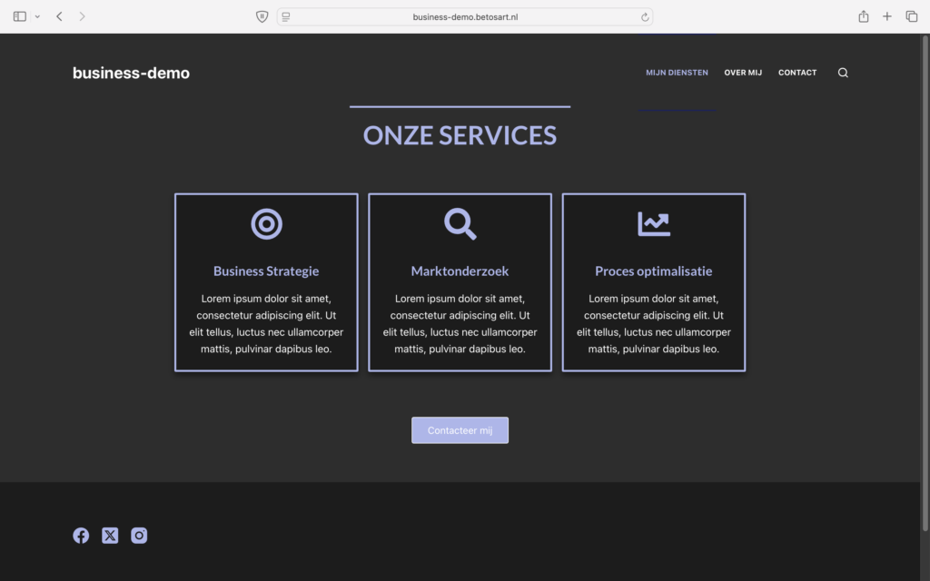 Screenshot van de service sectie voor de business website template