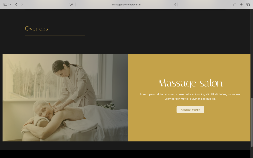 Screenshot van de 'over ons' sectie voor de wellness website